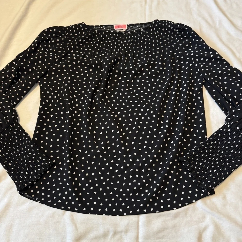 Kate‎ Spade XS Heartbeat Smocked Top Blouse ~ Hearts Smocked Night Out Party